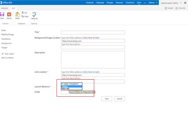 Link Location and Launch Behavior